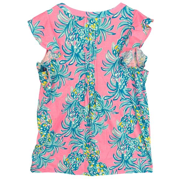 Lilly Pulitzer Golda Top S Pelican Pink NWOT Blouse Tee Pineapple Blue Prep - Picture 3 of 5